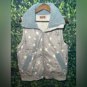 Umgee Gray Star and Zebra Patterned Vest